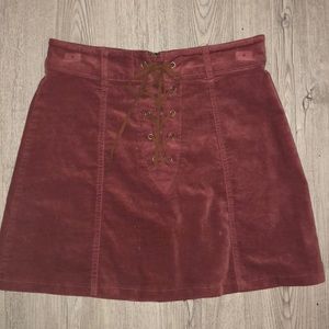 Maroon Suede Lace-up Mini Skirt